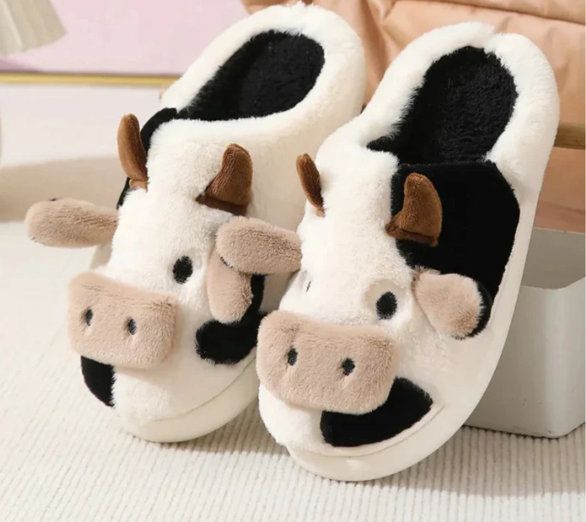 FurrySouls-Stiched Cow Slippers ❤️