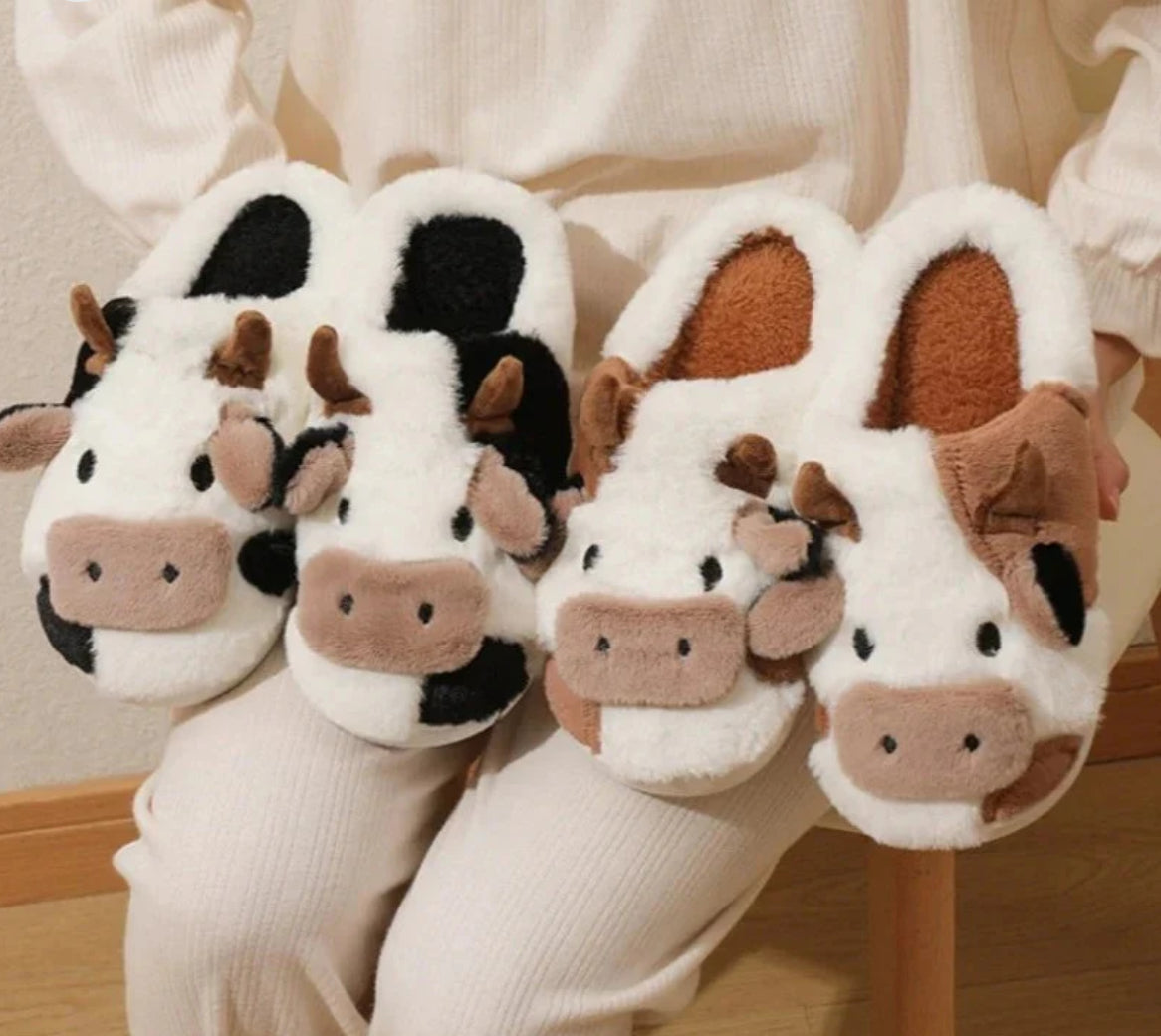 FurrySouls-Stiched Cow Slippers ❤️