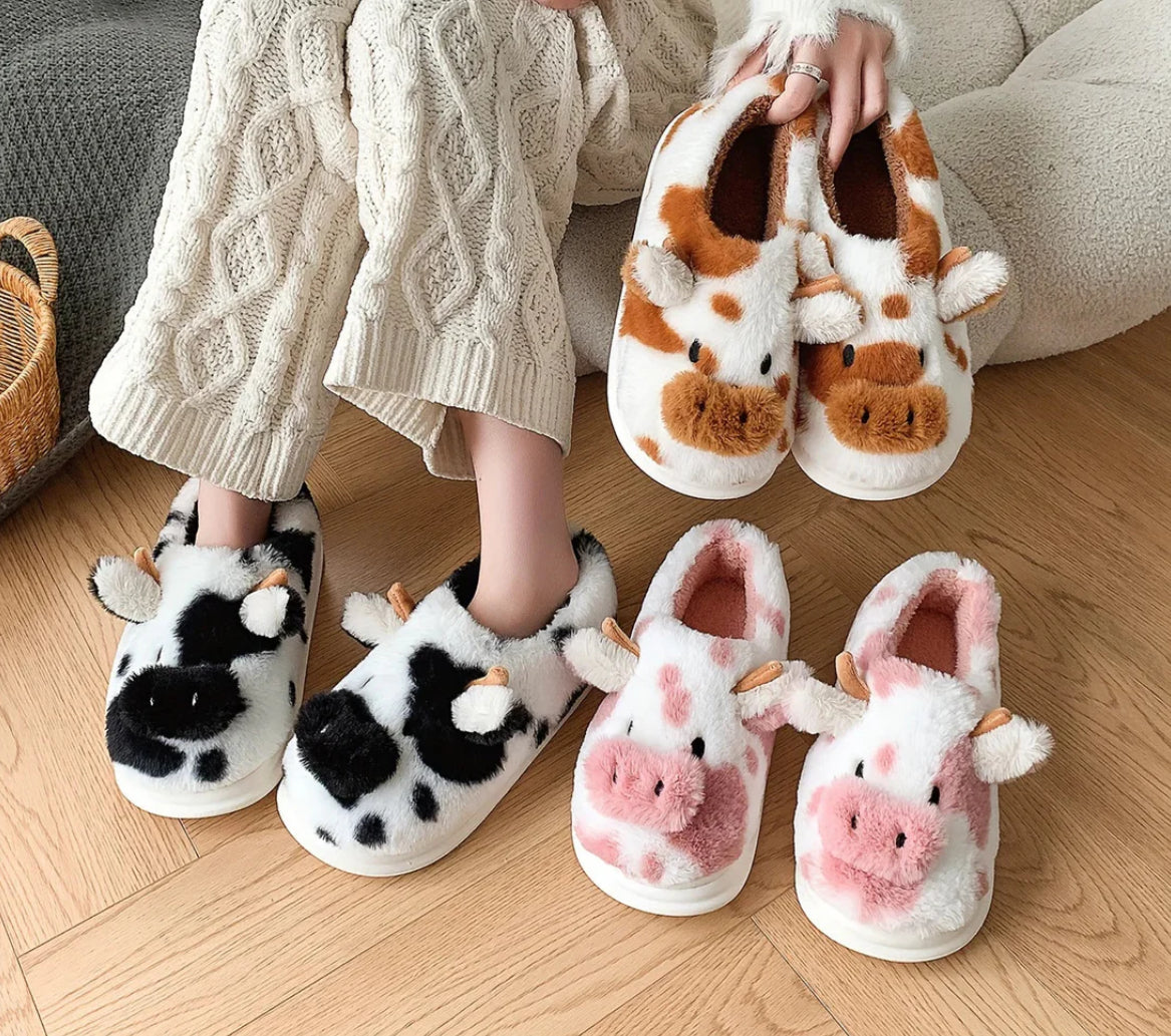 FurrySouls-Stiched Cow Slippers ❤️